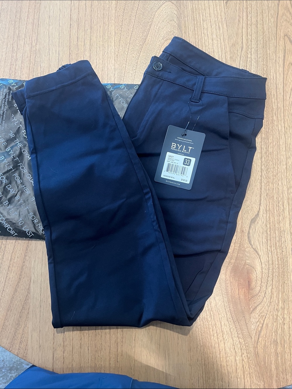 BYLT Premium Basics Navy golf pants Joggers with belt loops. Size 33. Brand new